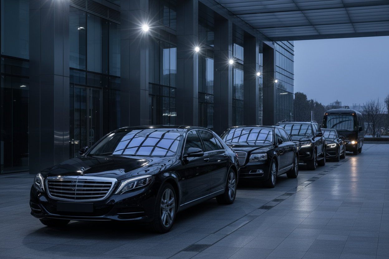 add a coaster bus at the far end and a Mercedes sedan at the start