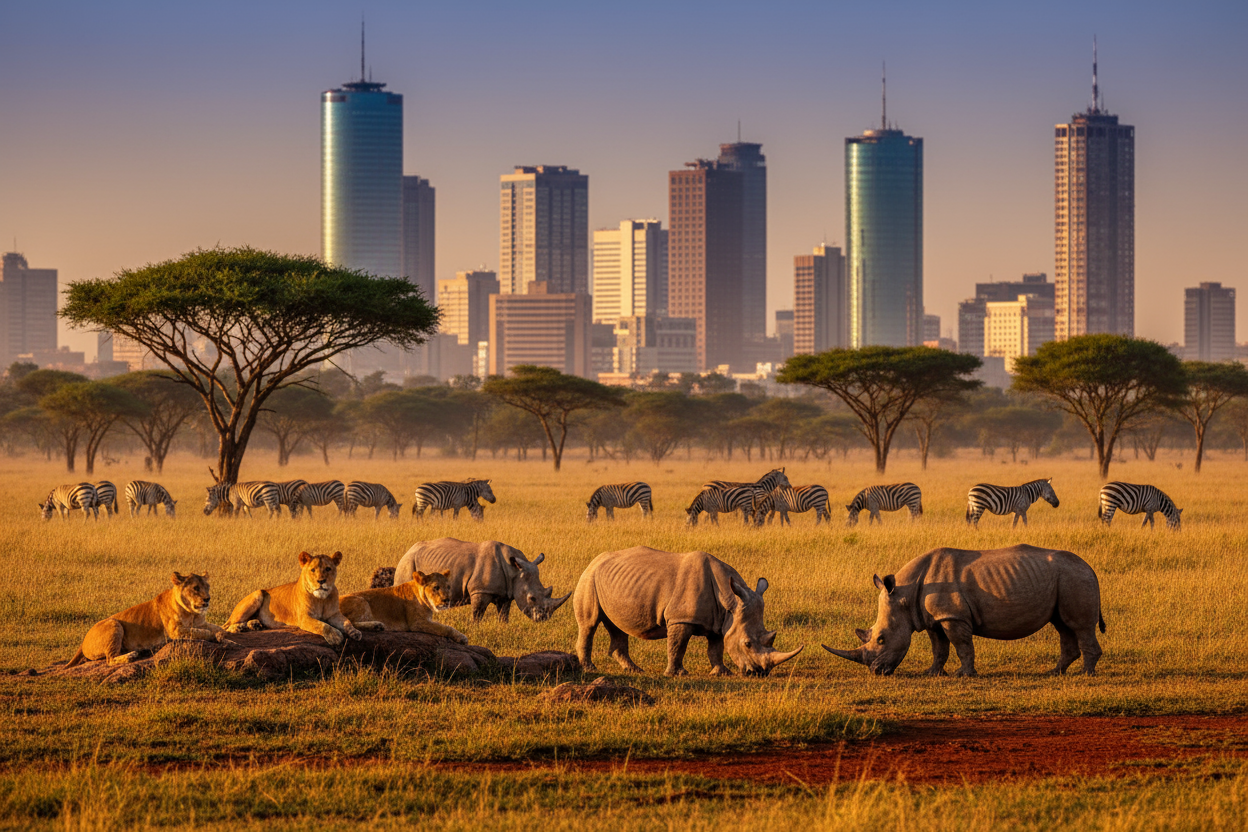 A tour to Nairobi national part just minutes from Nairobi city, enjoy an unforgettable wildlife experience — lions, rhinos, and zebras set against the Nairobi skyline. Early morning or afternoon tours available.